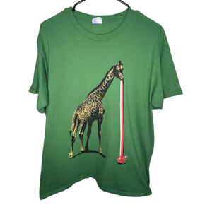 Port&Company Green Giraffe Graphic Artsy Novelty Animal T-Shirt